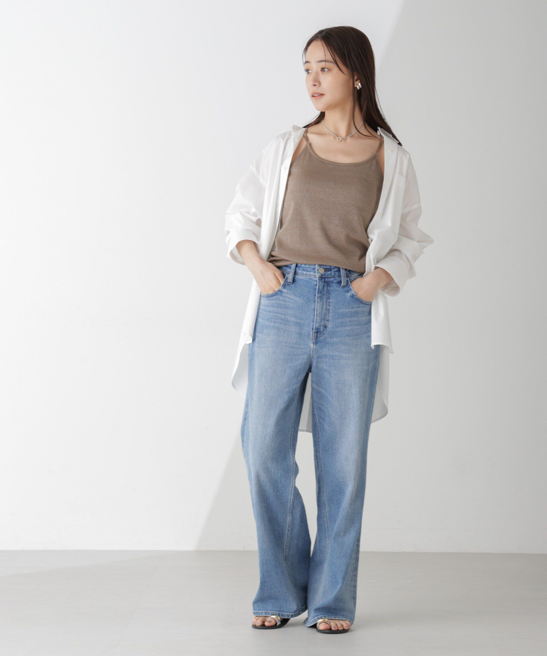 nano･universe「ラメテレコカップ付きバッククロスキャミソール」|Tシャツ・カットソー|