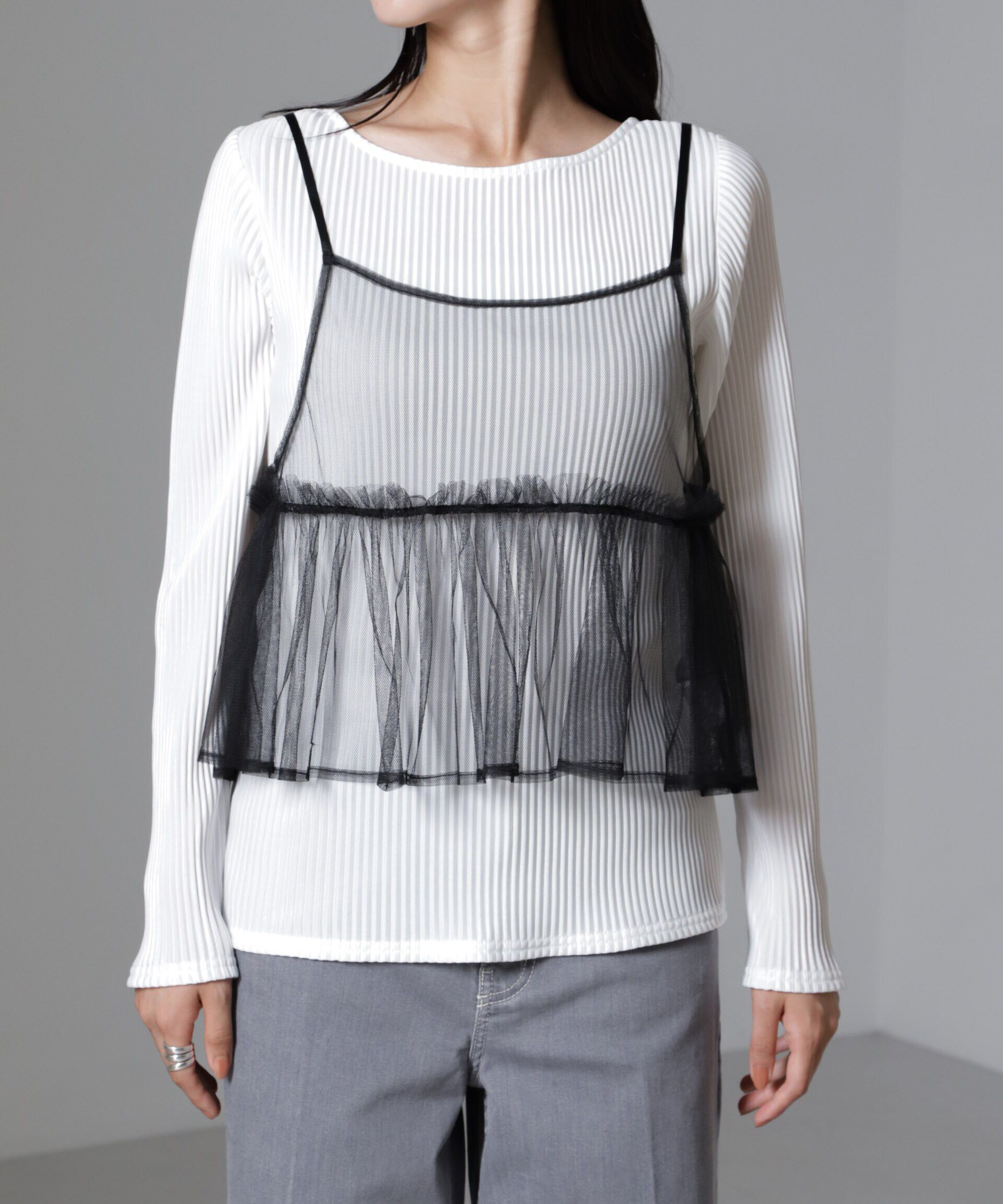 nano･universe「前後2wayテレコロンTセット＆チュールキャミソールトップス」|Tシャツ・カットソー|