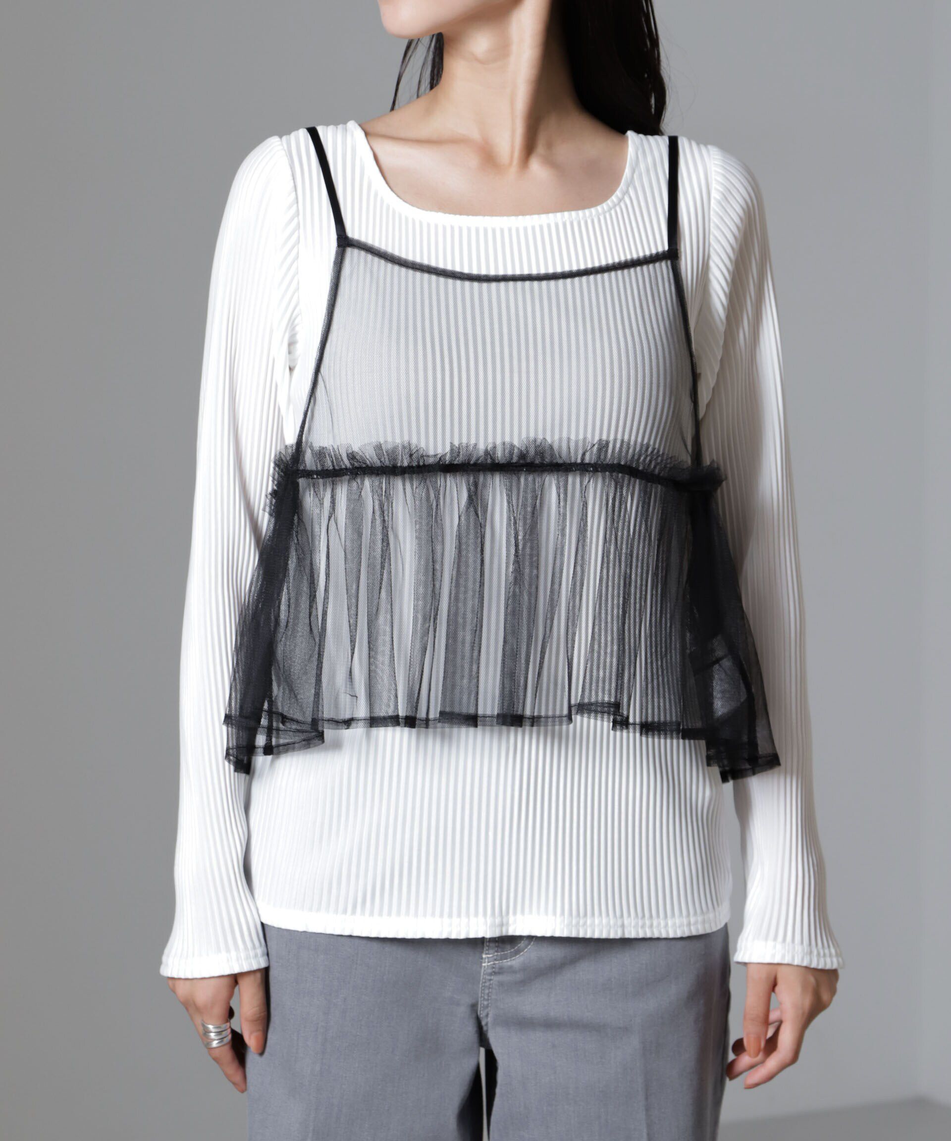 nano･universe「前後2wayテレコロンTセット＆チュールキャミソールトップス」|Tシャツ・カットソー|