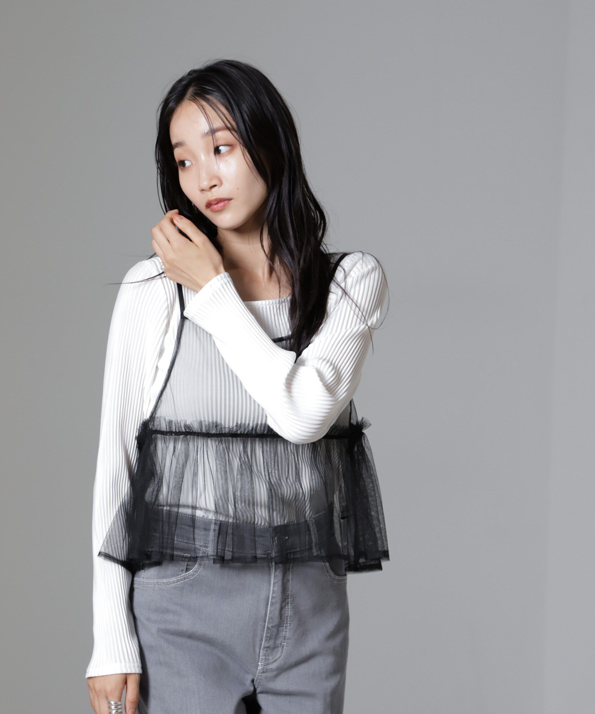 nano･universe「前後2wayテレコロンTセット＆チュールキャミソールトップス」|Tシャツ・カットソー|