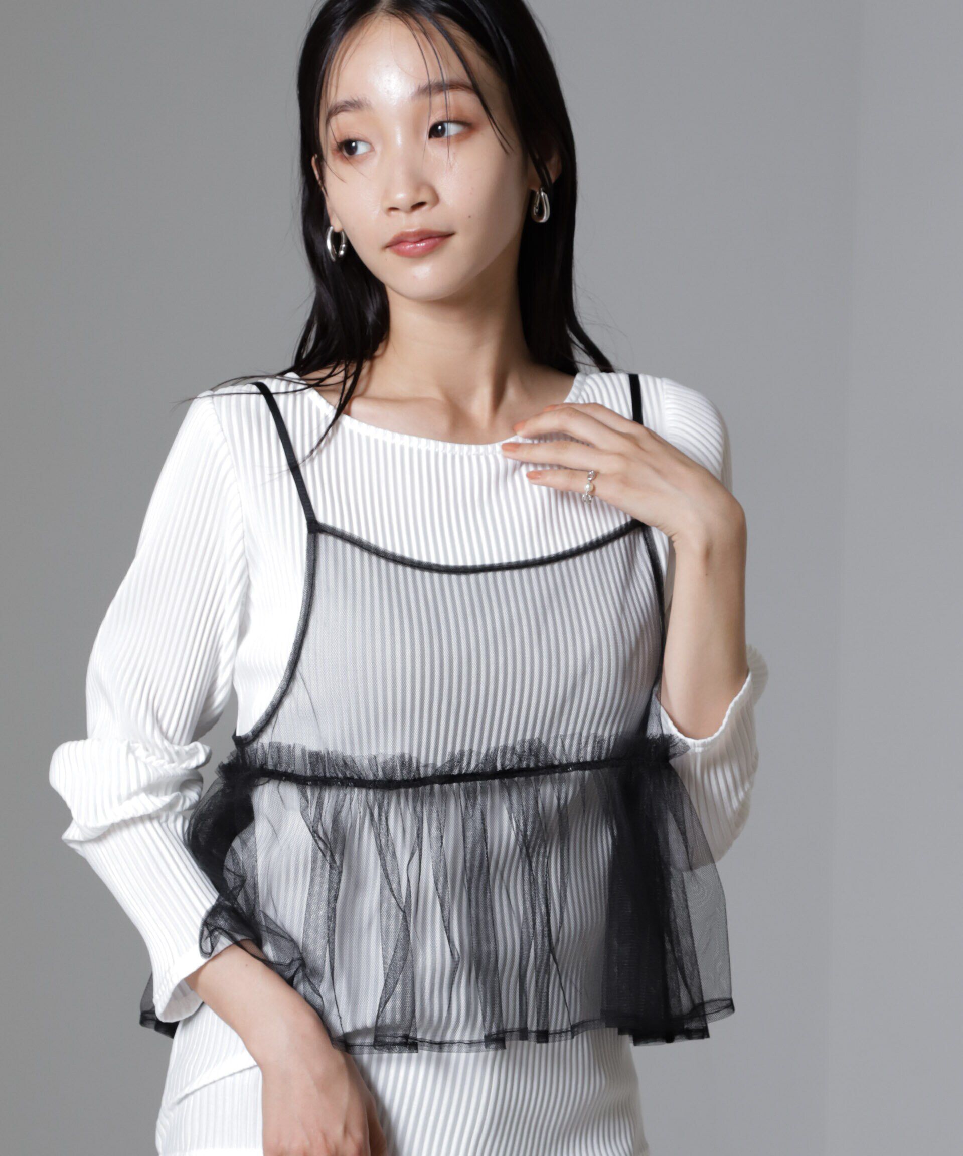 nano･universe「前後2wayテレコロンTセット＆チュールキャミソールトップス」|Tシャツ・カットソー|