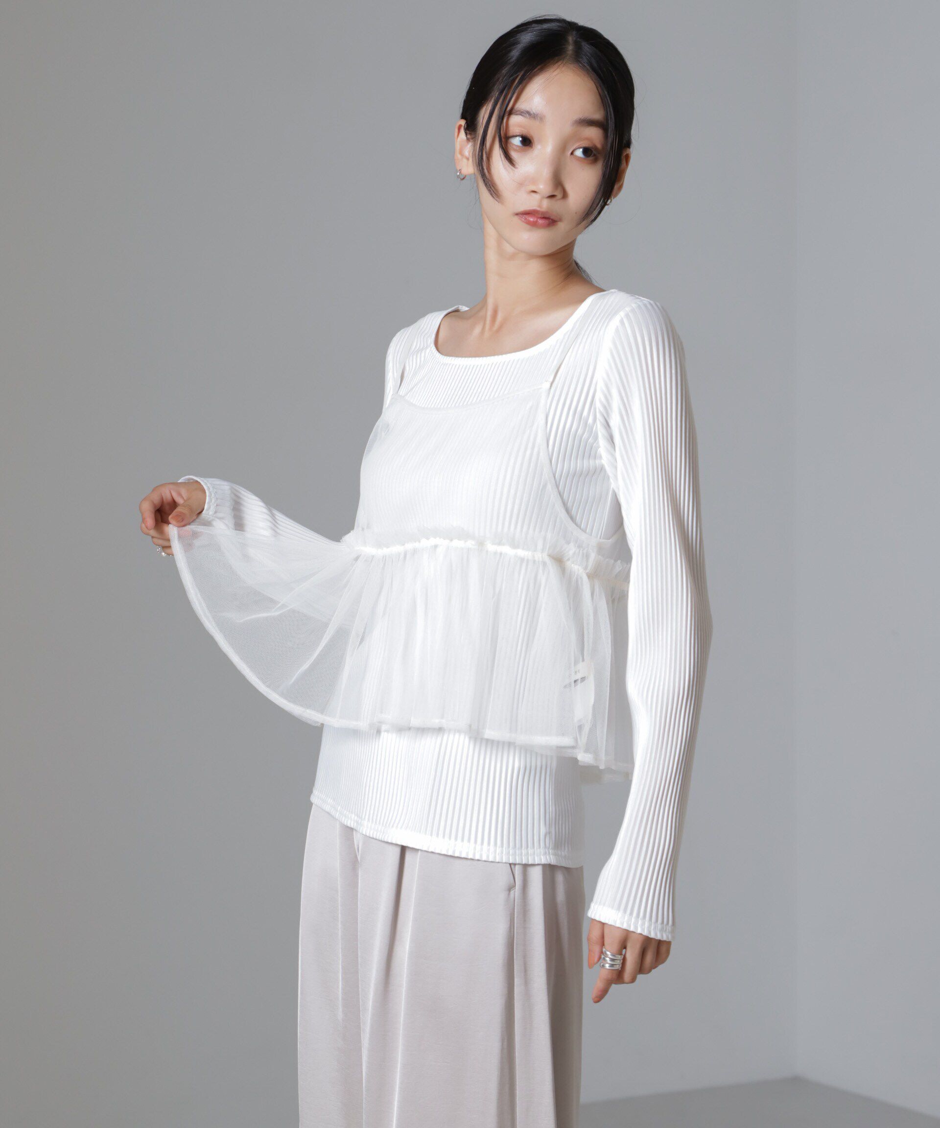 nano･universe「前後2wayテレコロンTセット＆チュールキャミソールトップス」|Tシャツ・カットソー|アイボリー7