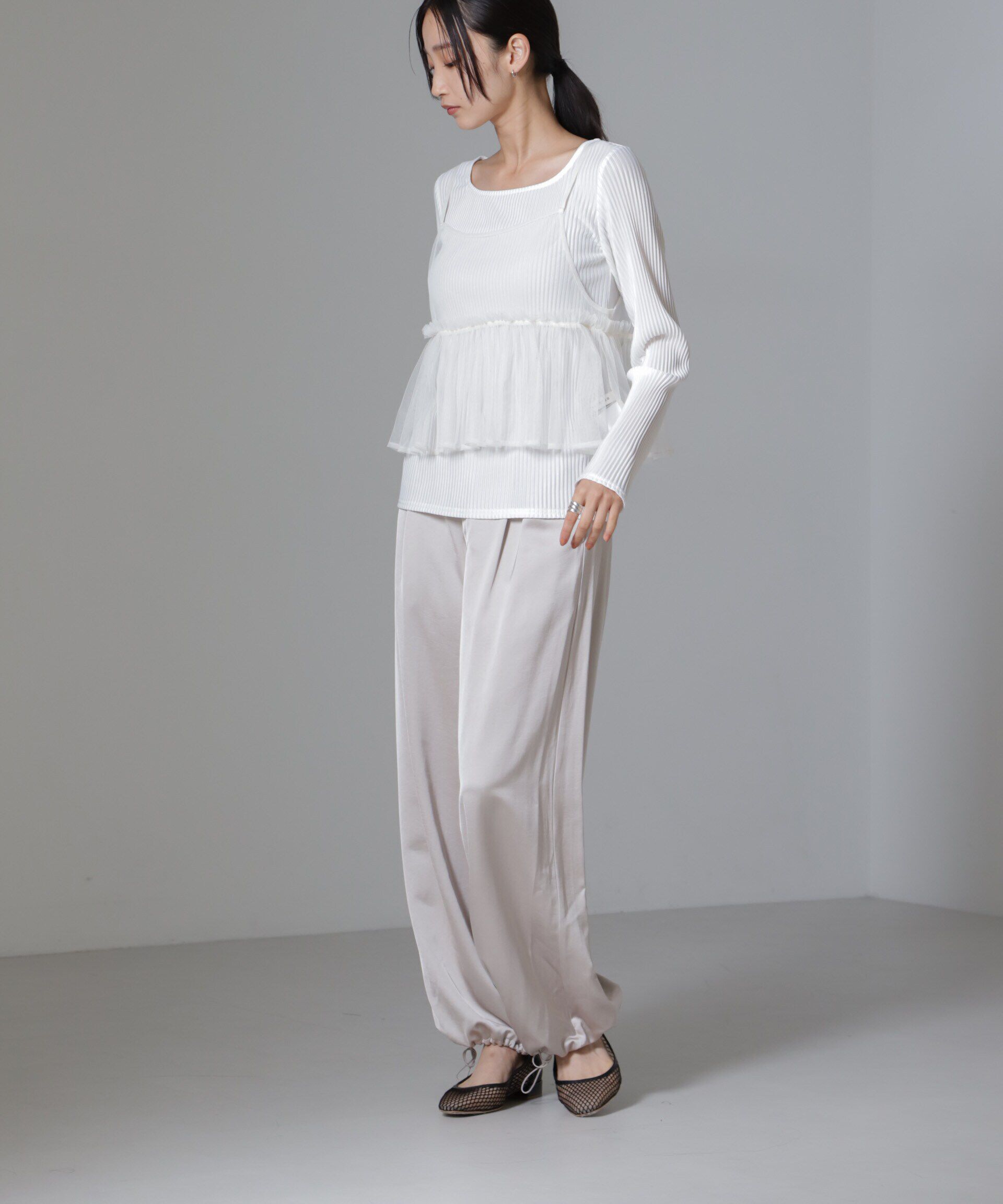 nano･universe「前後2wayテレコロンTセット＆チュールキャミソールトップス」|Tシャツ・カットソー|