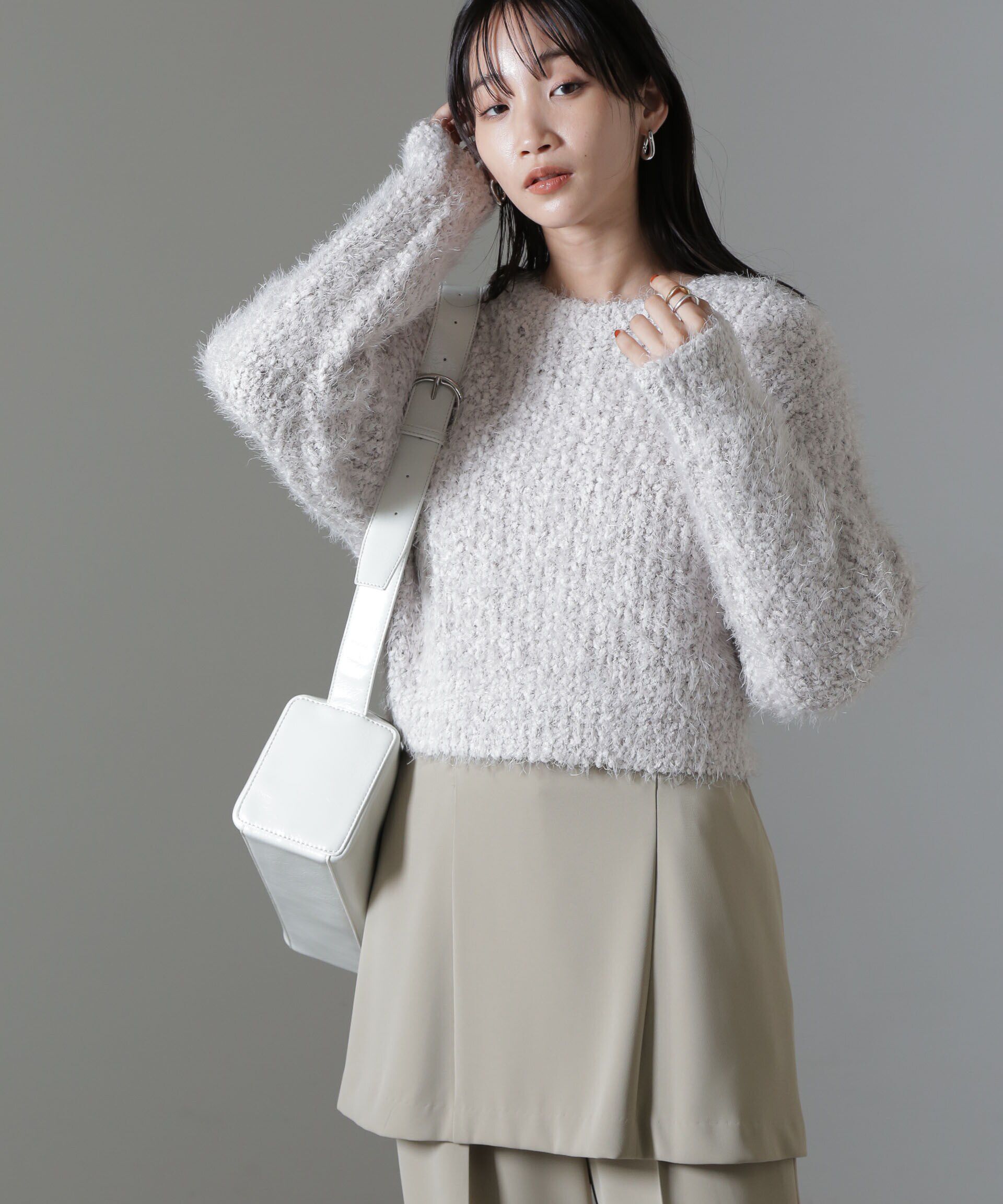 nano･universe「モールフェザークロップドニットトップス」|ニット・セーター|グレージュ3