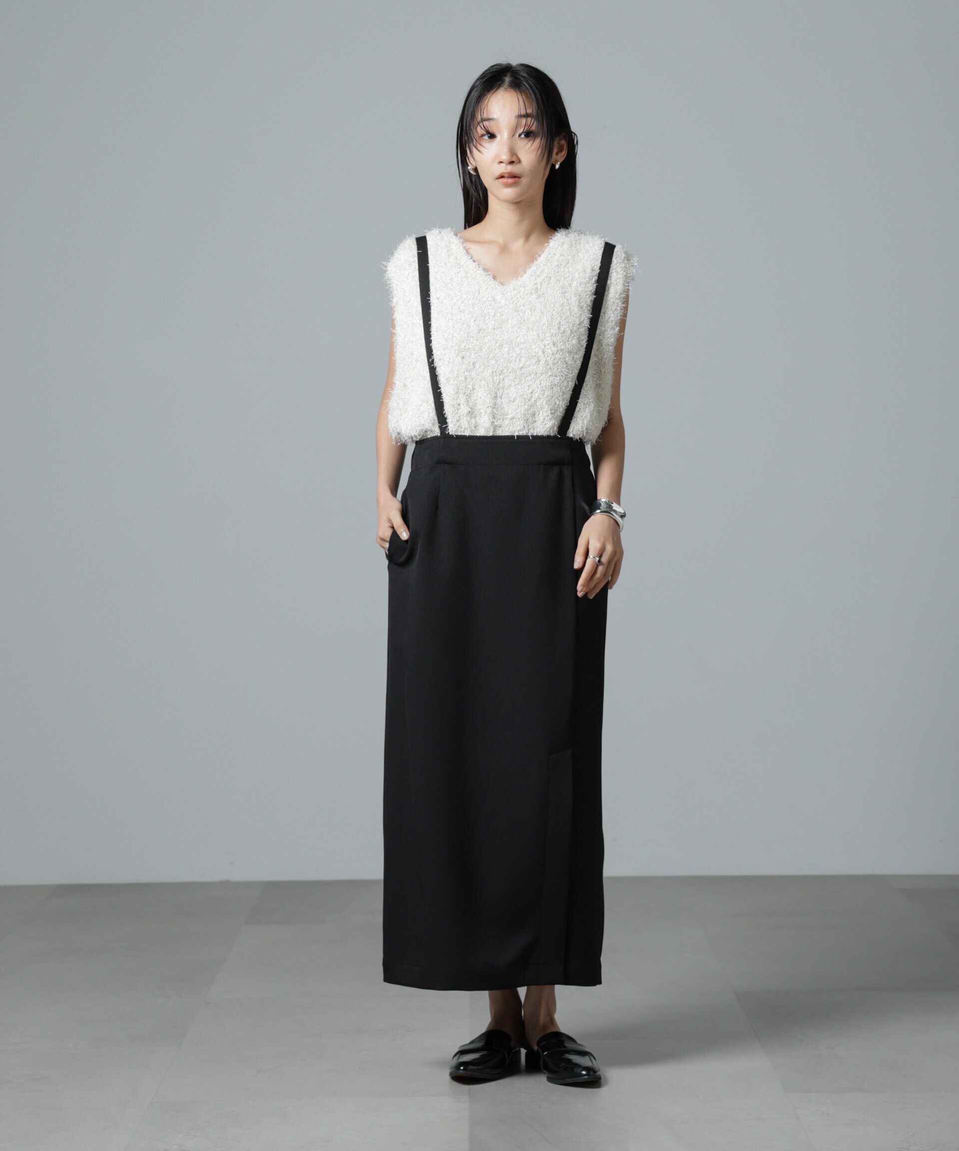 nano･universe「取り外しサスペンダー2wayスカート」|ワンピース|ブラック