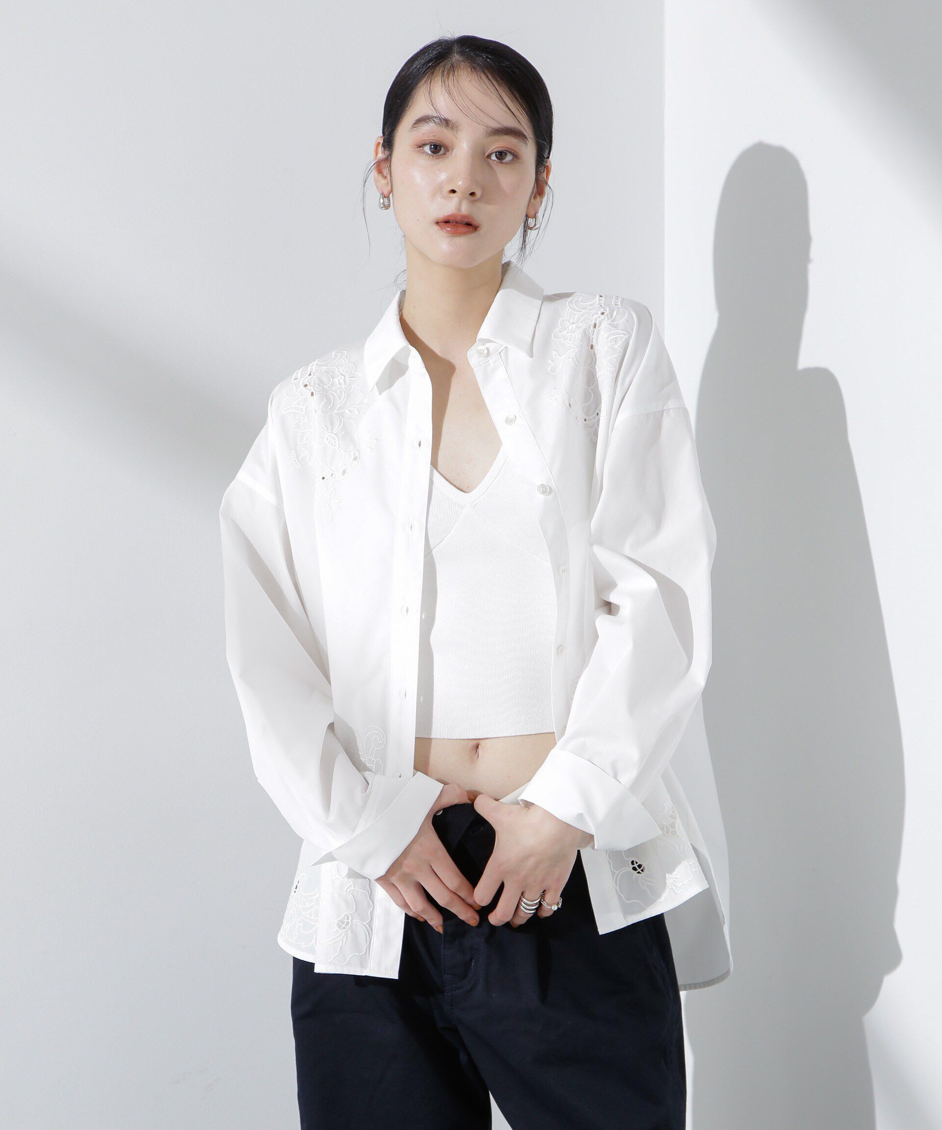 nano･universe「カットワークレースオーバーサイズシャツ」|シャツ・ブラウス|