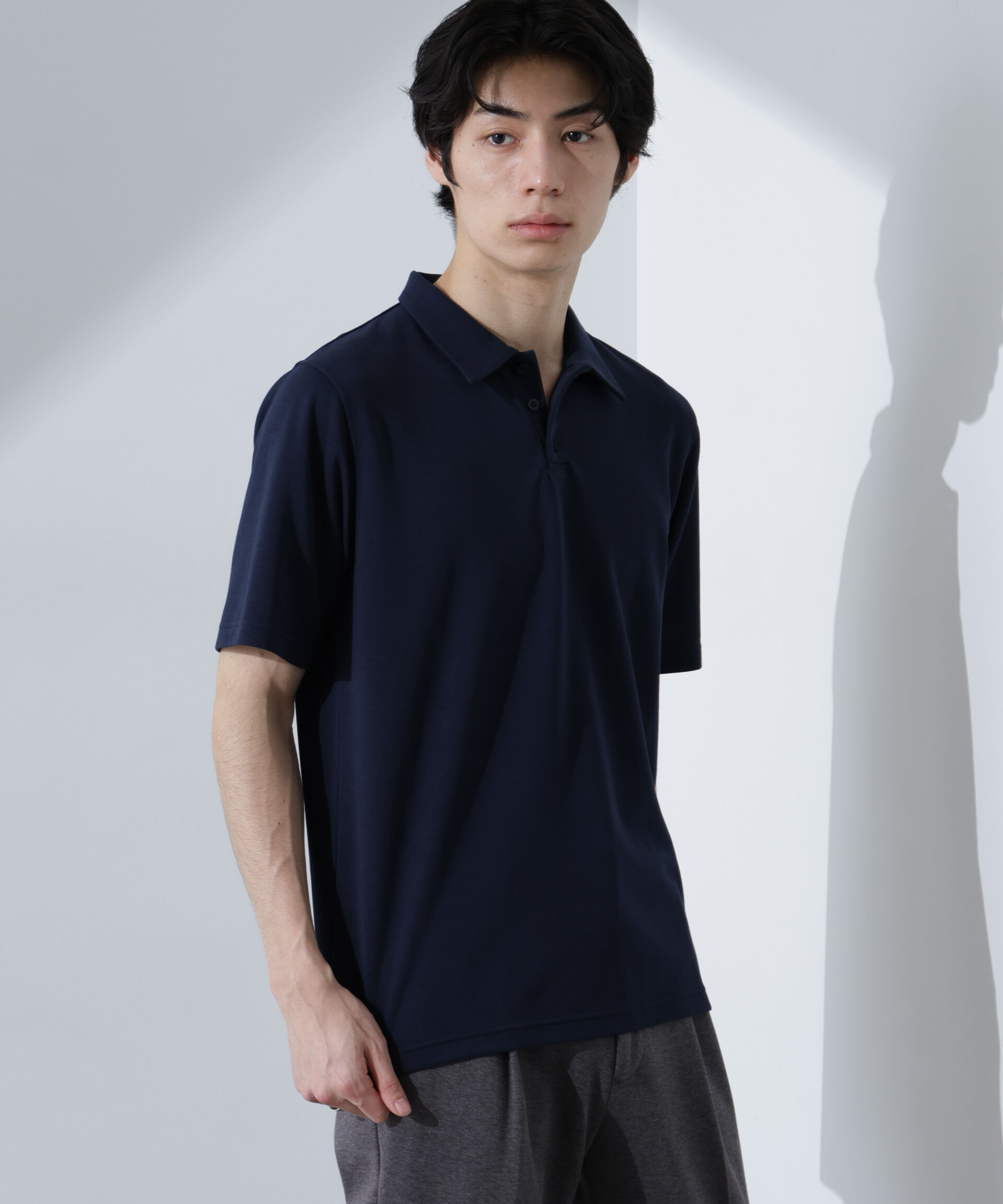 nano･universe「T/C天竺ポロシャツ 半袖」|Tシャツ・カットソー|ネイビー