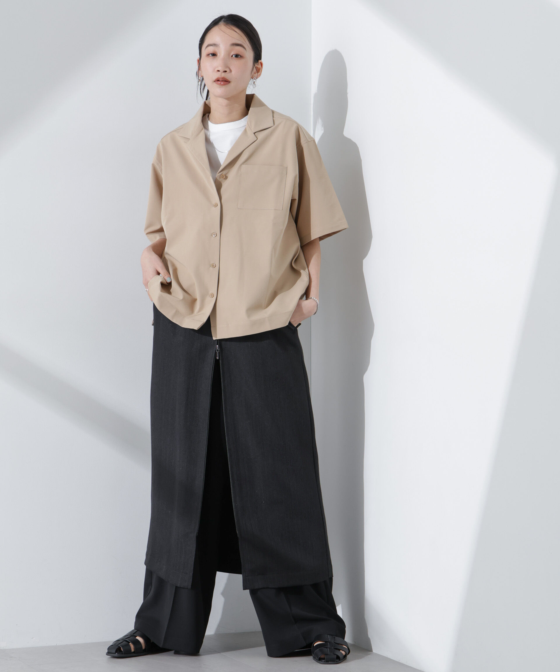 nano･universe「メタリックフロントZIPスリットタイトスカート」|スカート|