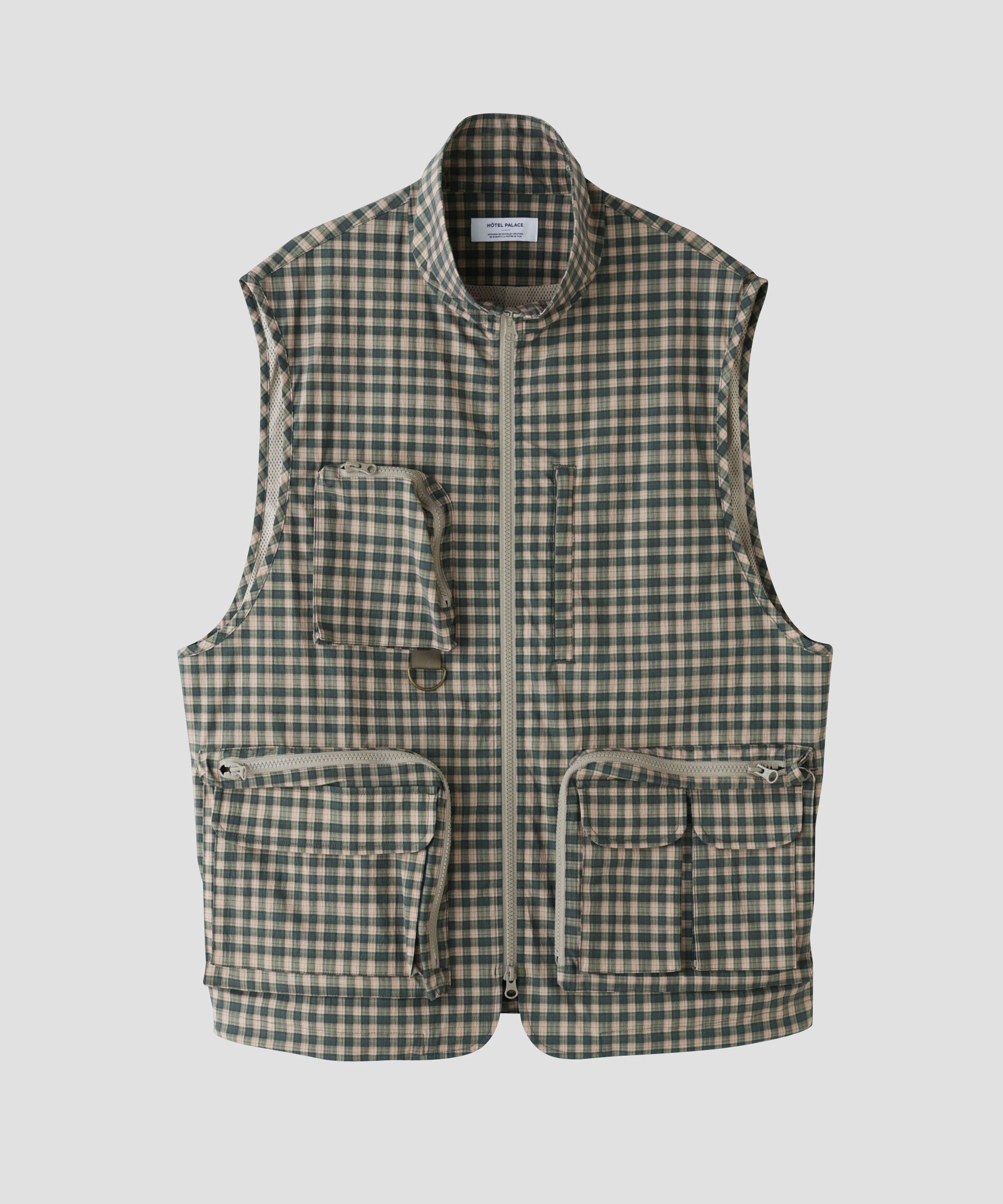 nano･universe「「HOTEL PALACE」オテルパラス デジタルプリントトラベルチェックベスト」|ダウンベスト・ベスト|