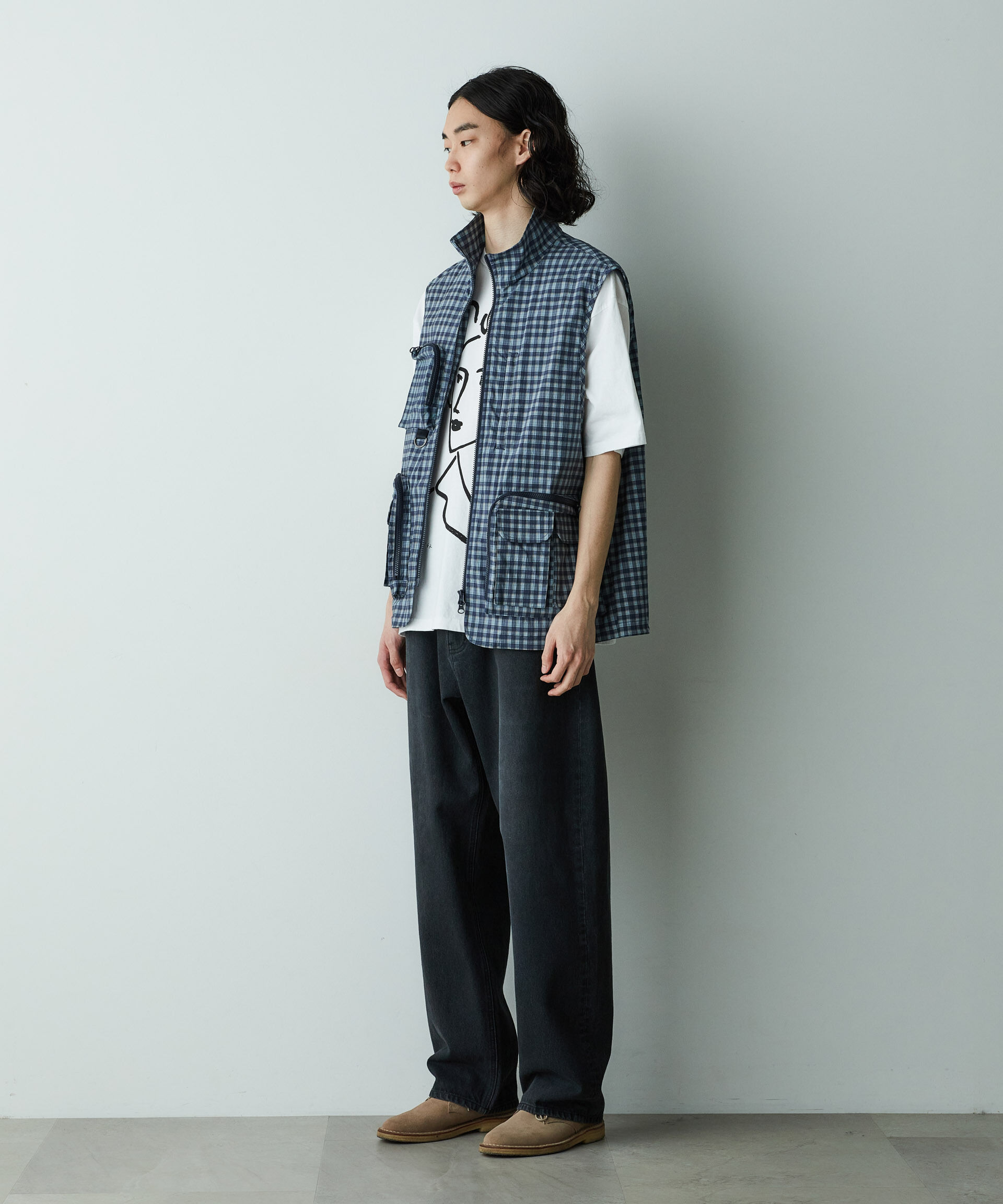 nano･universe「「HOTEL PALACE」オテルパラス デジタルプリントトラベルチェックベスト」|ダウンベスト・ベスト|