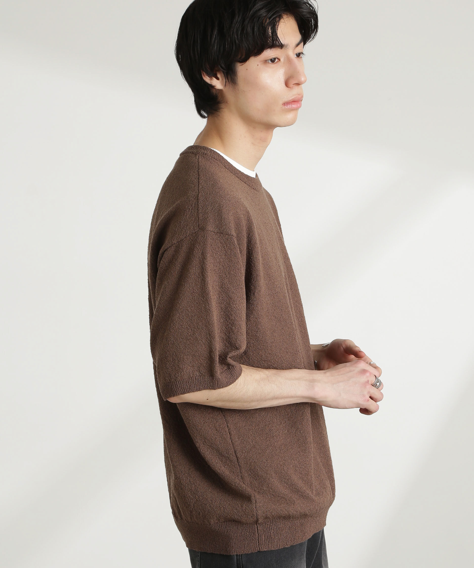 nano･universe「ブークレクルーネックニット 半袖」|ニット・セーター|