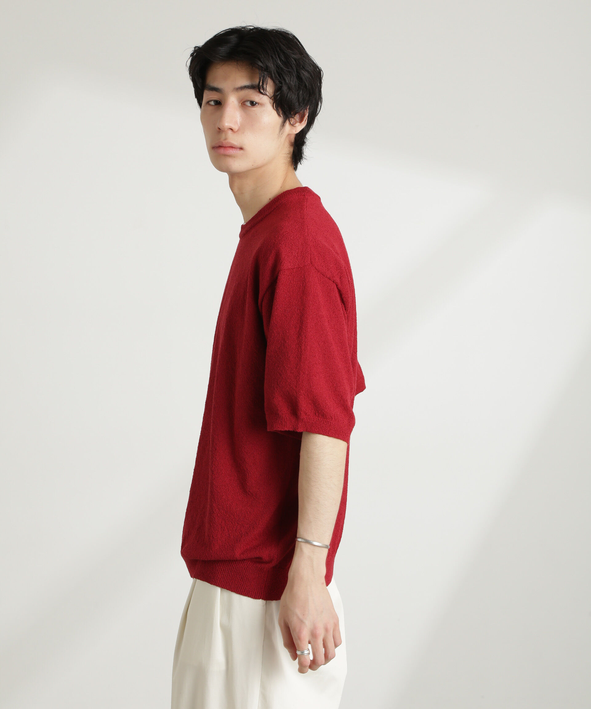 nano･universe「ブークレクルーネックニット 半袖」|ニット・セーター|