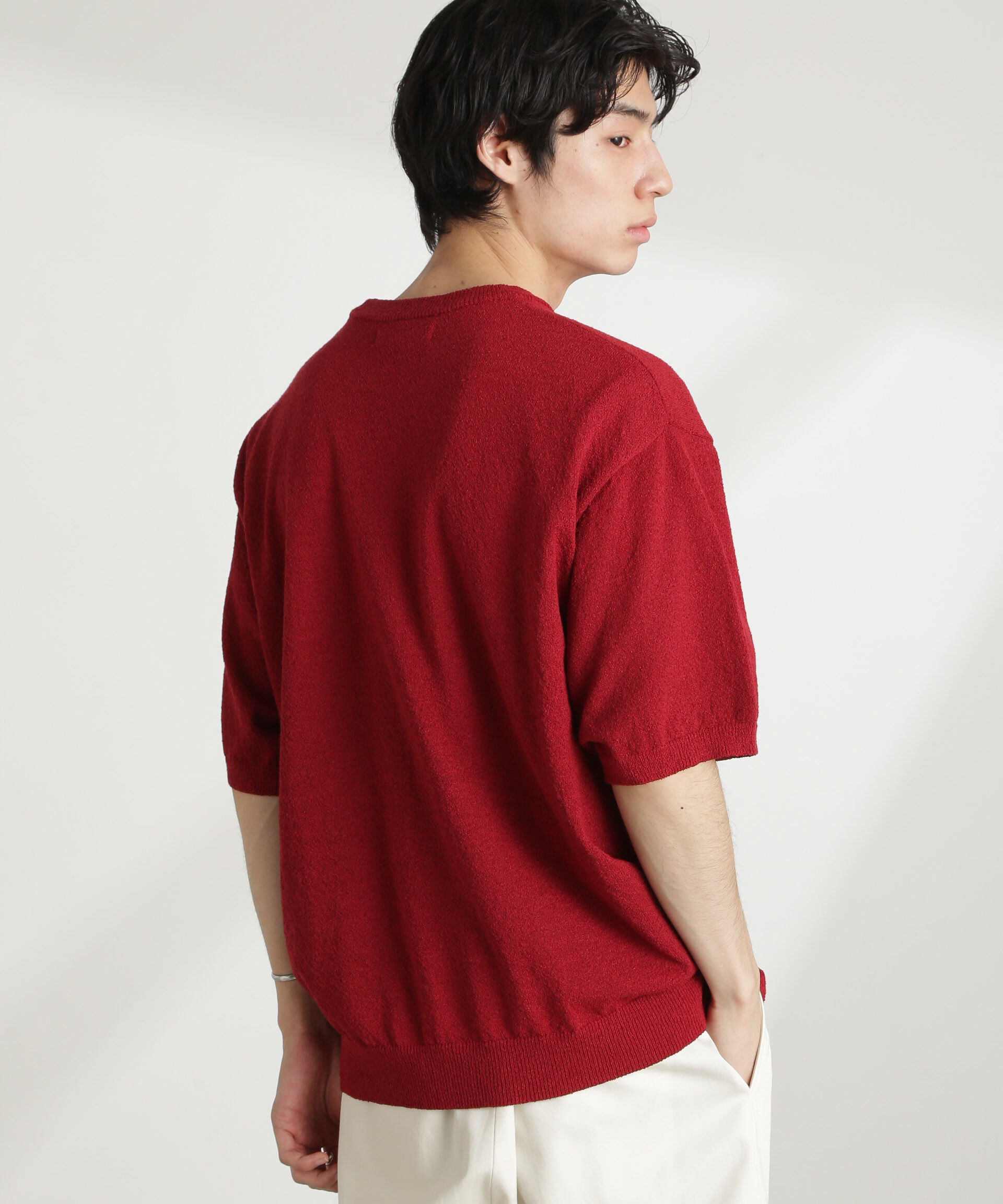 nano･universe「ブークレクルーネックニット 半袖」|ニット・セーター|