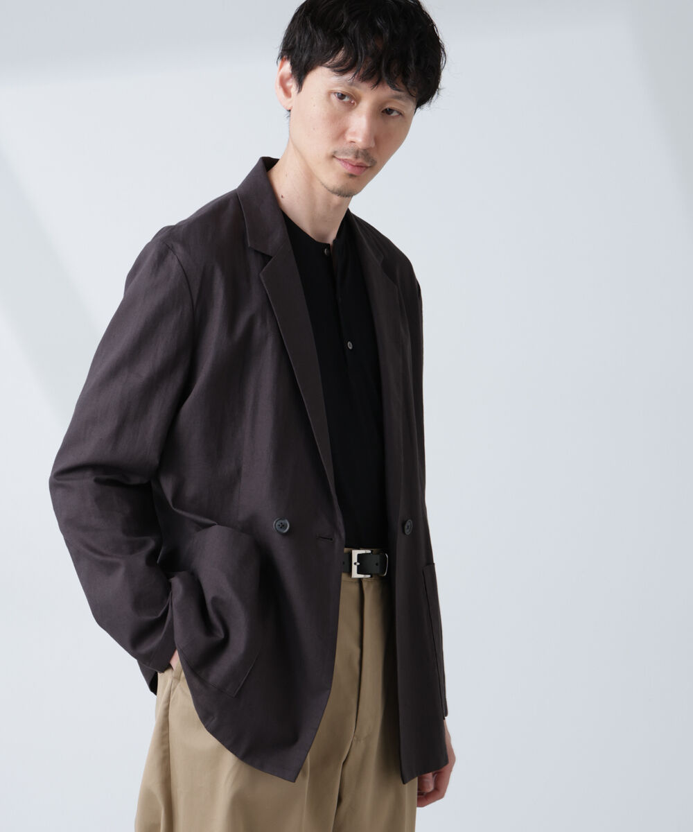 nano･universe「「BELGIUM LINEN FABRICS」リネンコットンダブルジャケット(セットアップ可)」|テーラードジャケット|