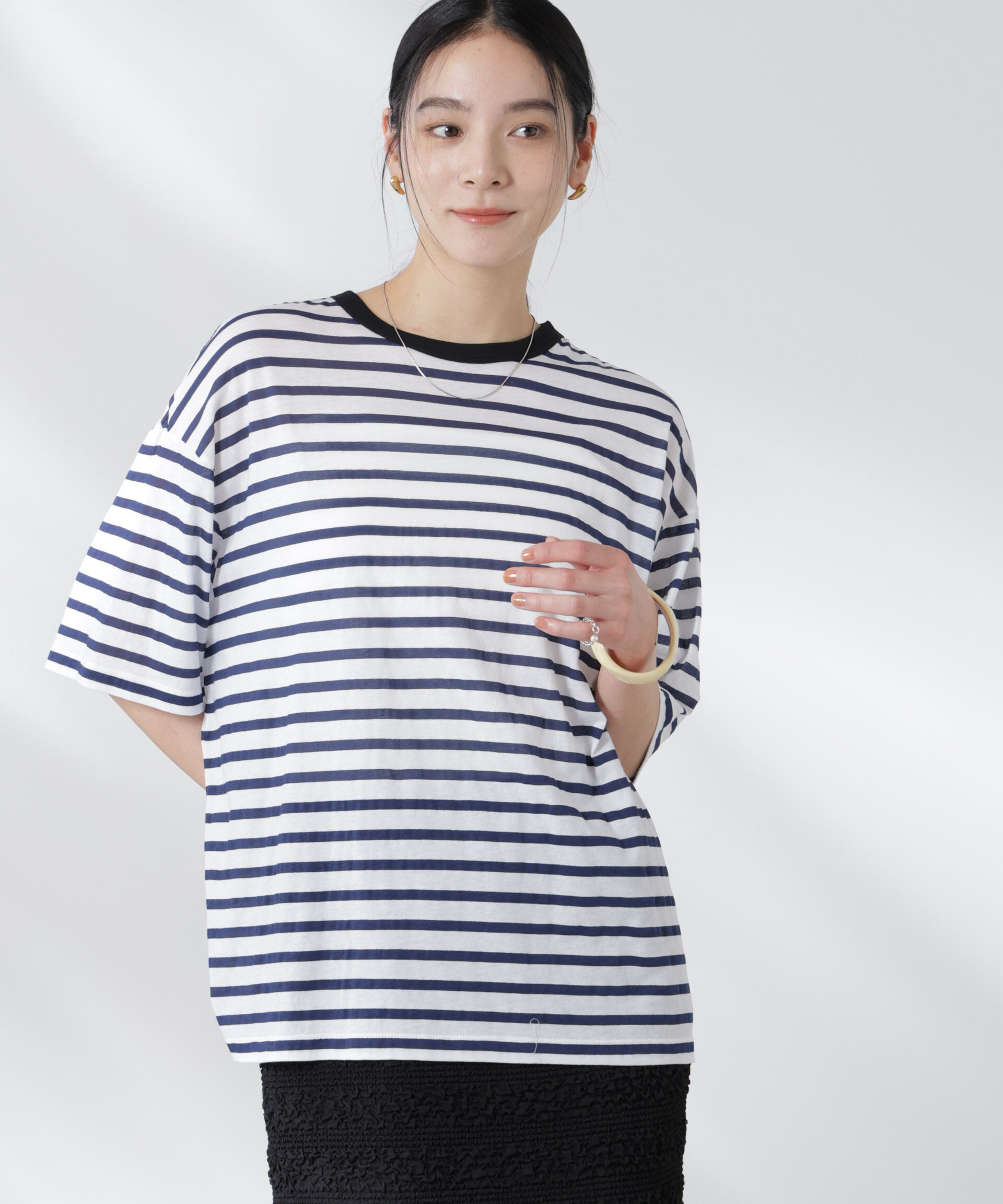 nano･universe「ボーダーシアーコットンTシャツ」|Tシャツ・カットソー|パターン1