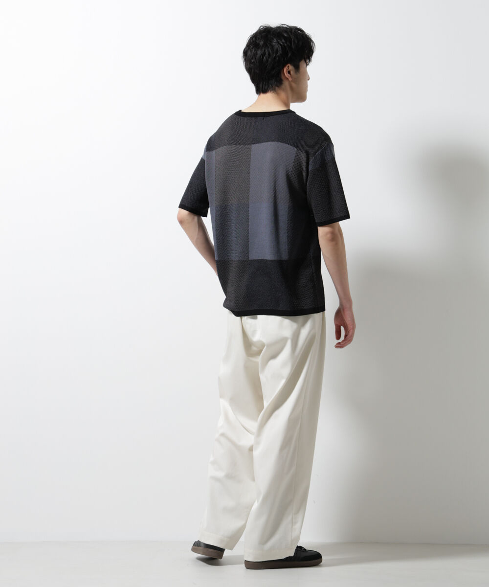 nano･universe「ブロックチェックニットTシャツ 半袖」|ニット・セーター|