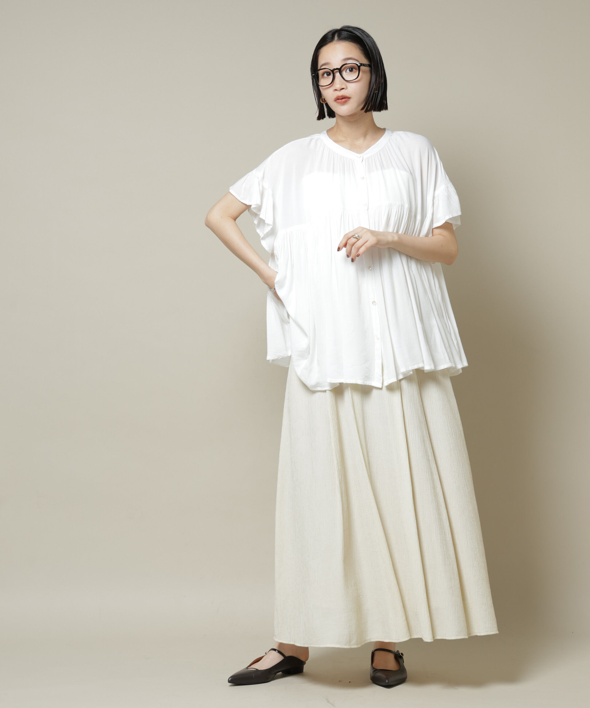 nano･universe「楊柳タックフレアスカート」|スカート|