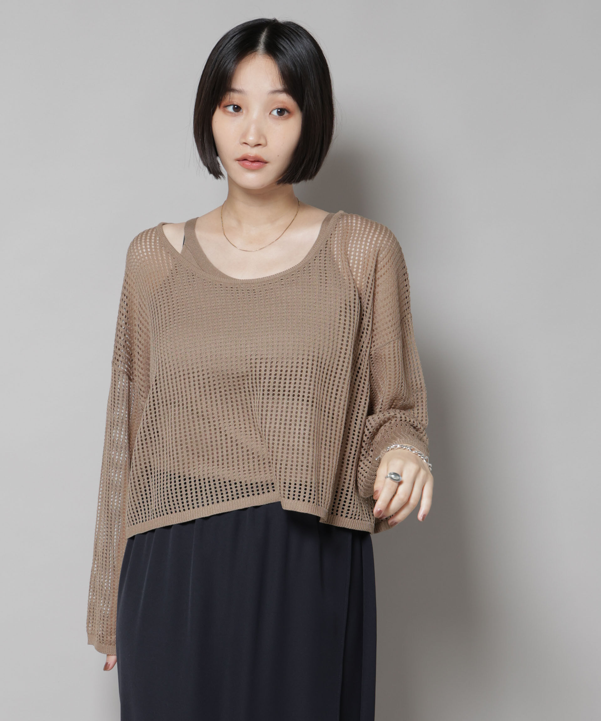 nano･universe「メッシュレイヤードニットアンサンブル」|ニット・セーター|ベージュ