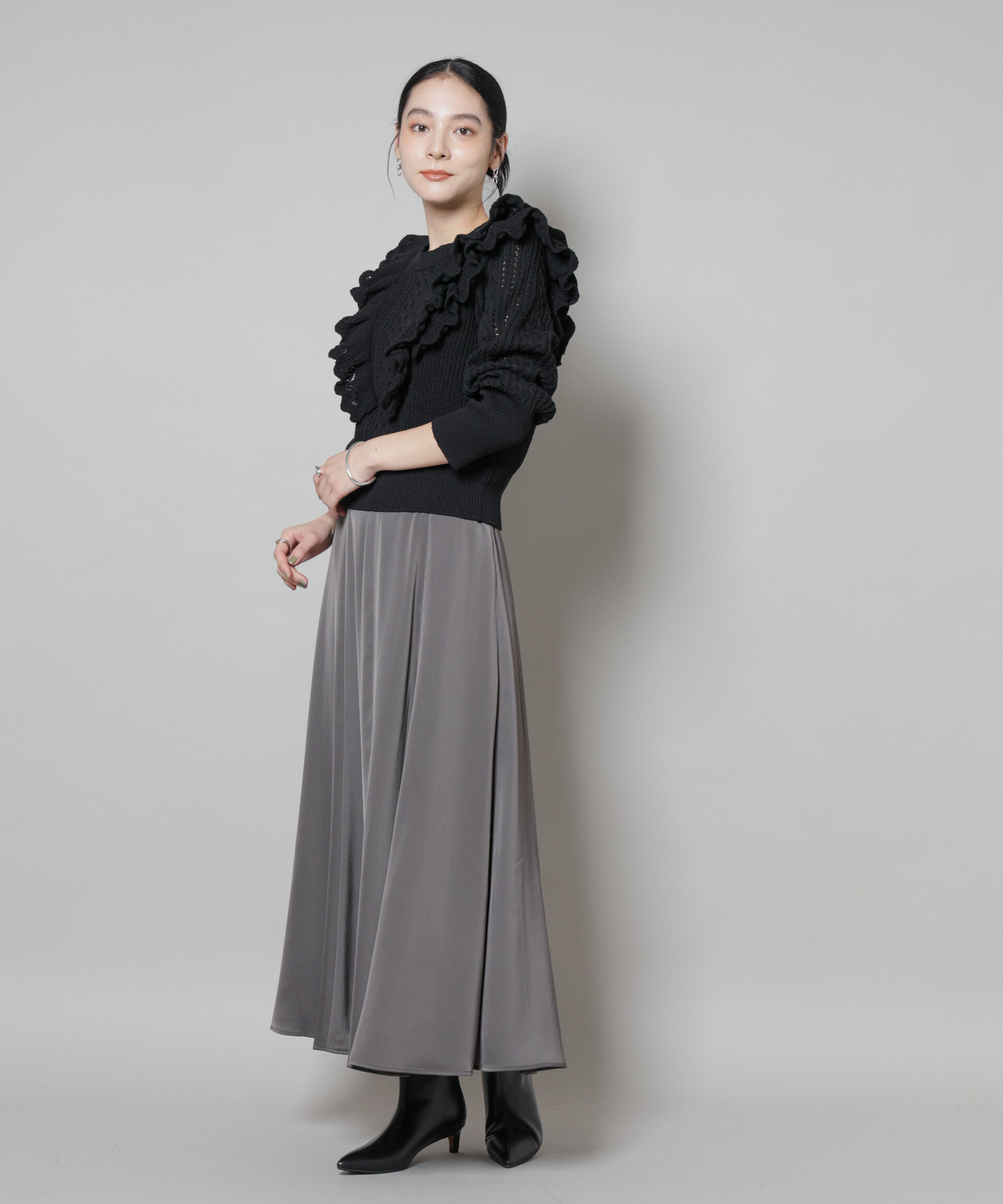 nano･universe「フリルケーブルニットプルオーバー」|ニット・セーター|