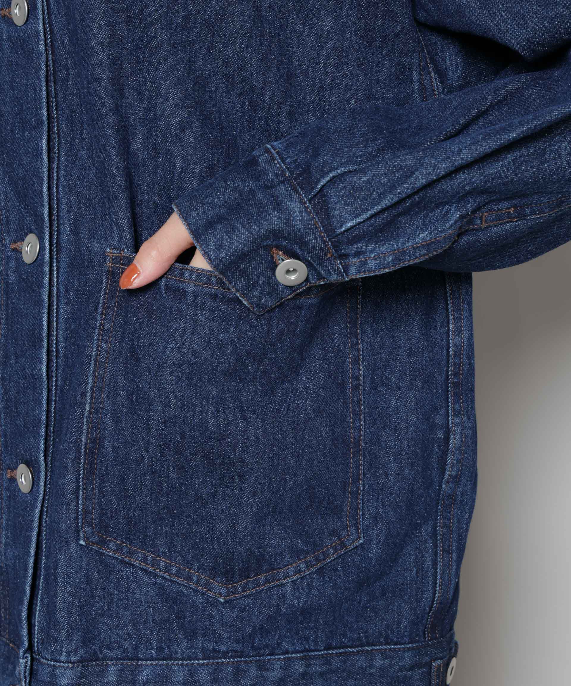 nano･universe「ノーカラーデニムジャケット」|テーラードジャケット|