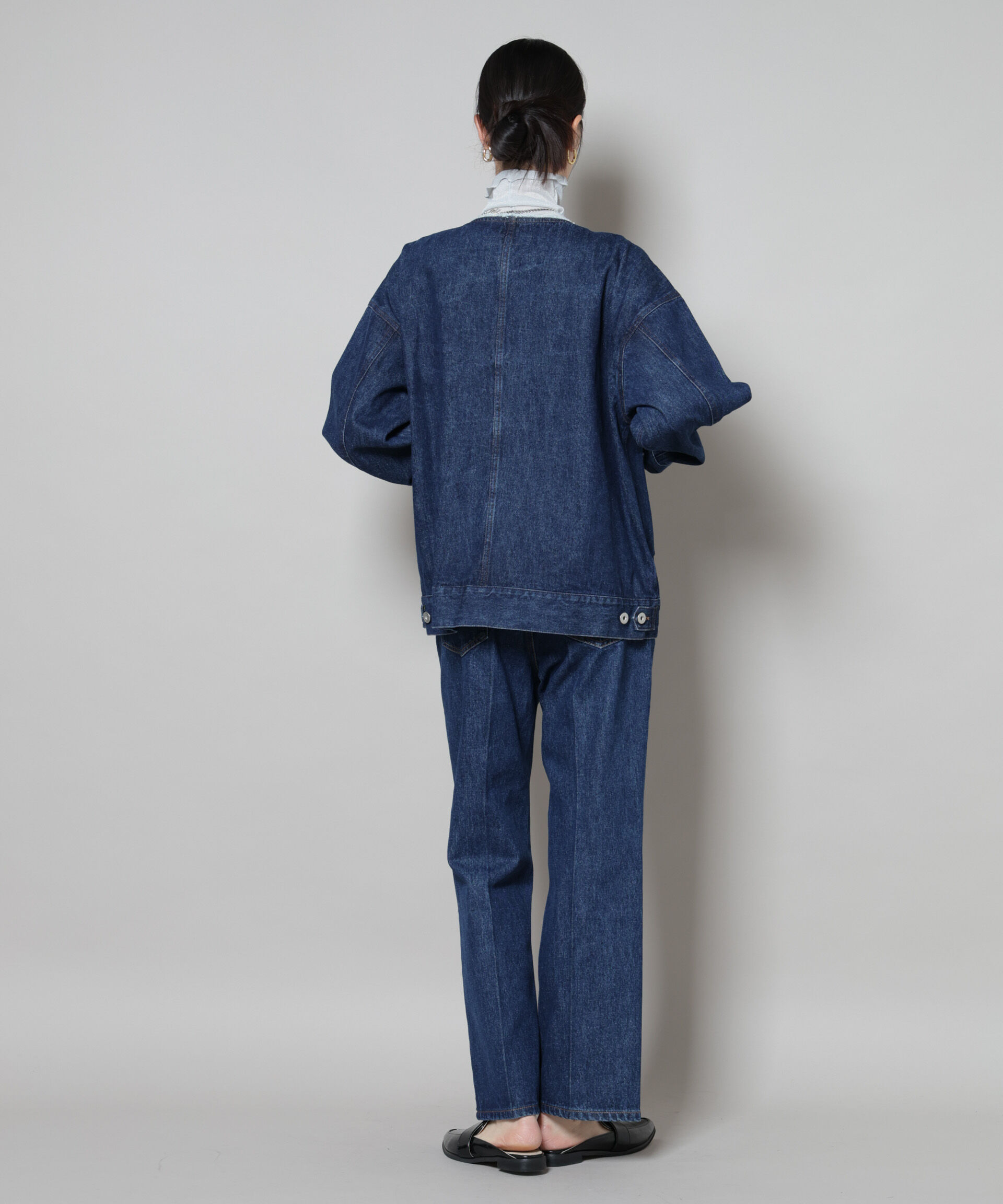 nano･universe「ノーカラーデニムジャケット」|テーラードジャケット|