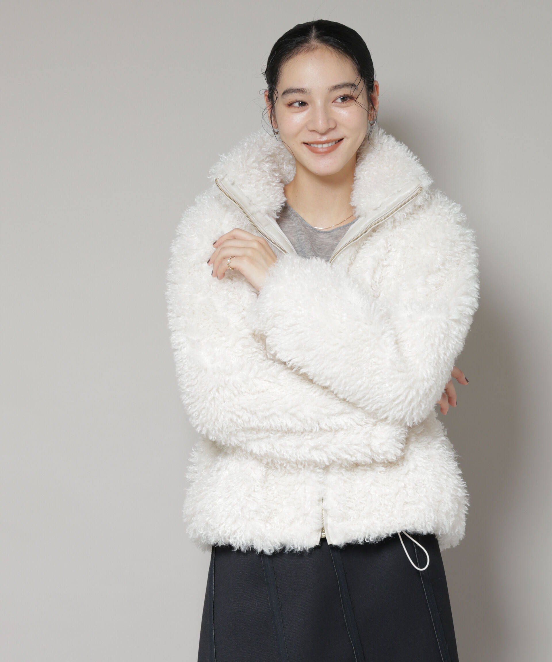 nano･universe「カーリーファースタンドブルゾン」|ブルゾン・スタジャン|