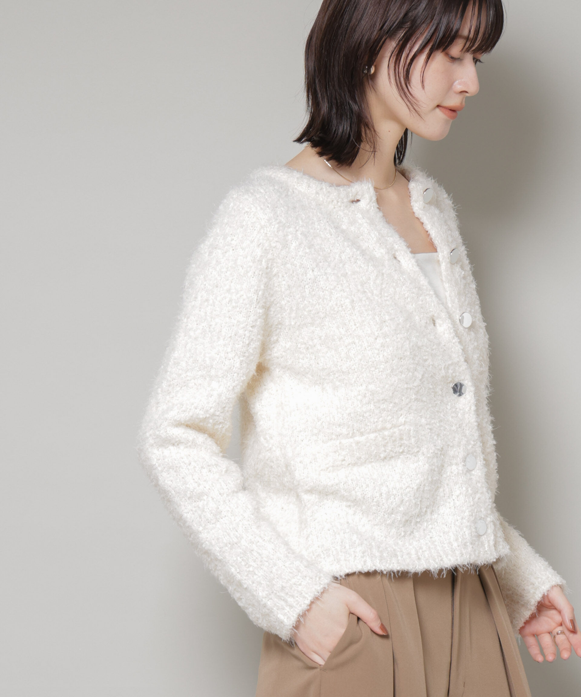 nano･universe「チュールシャギークルーネックニットカーディガン」|ニット・セーター|