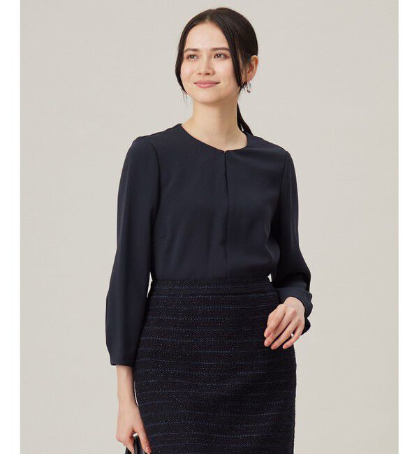 自由区「【セットアップ対応・洗える】トリアセダブルクロス ブラウス」|シャツ・ブラウス|ネイビー系