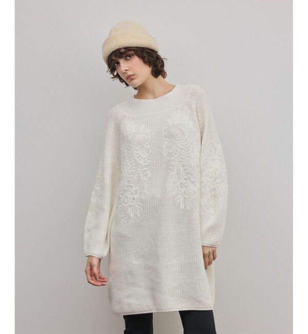 GRACE CONTINENTAL「エンブロイダリーニットワンピース」|ワンピース|ホワイト