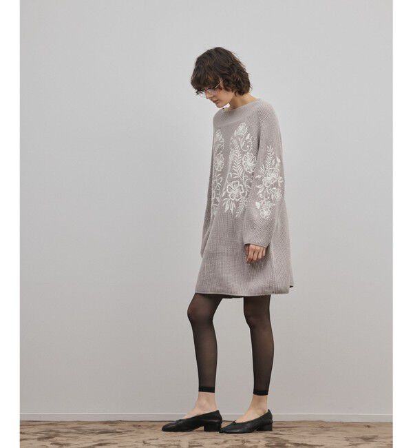 GRACE CONTINENTAL「エンブロイダリーニットワンピース」|ワンピース|グレー