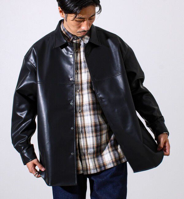 GLOSTER「【本革見え/3サイズ展開】UNISEX レザーシャウター フェイクレザーシャツ」|シャツ・ブラウス|ブラック