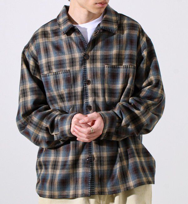 GLOSTER「【主役の1枚】TRオンブレチェック ブランケットステッチシャツ」|シャツ・ブラウス|