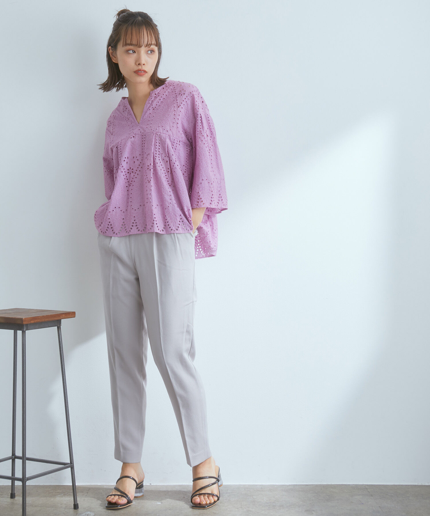 VIS「【EASY CARE】ウォッシャブルフラノツータックテーパードパンツ」|スラックス|