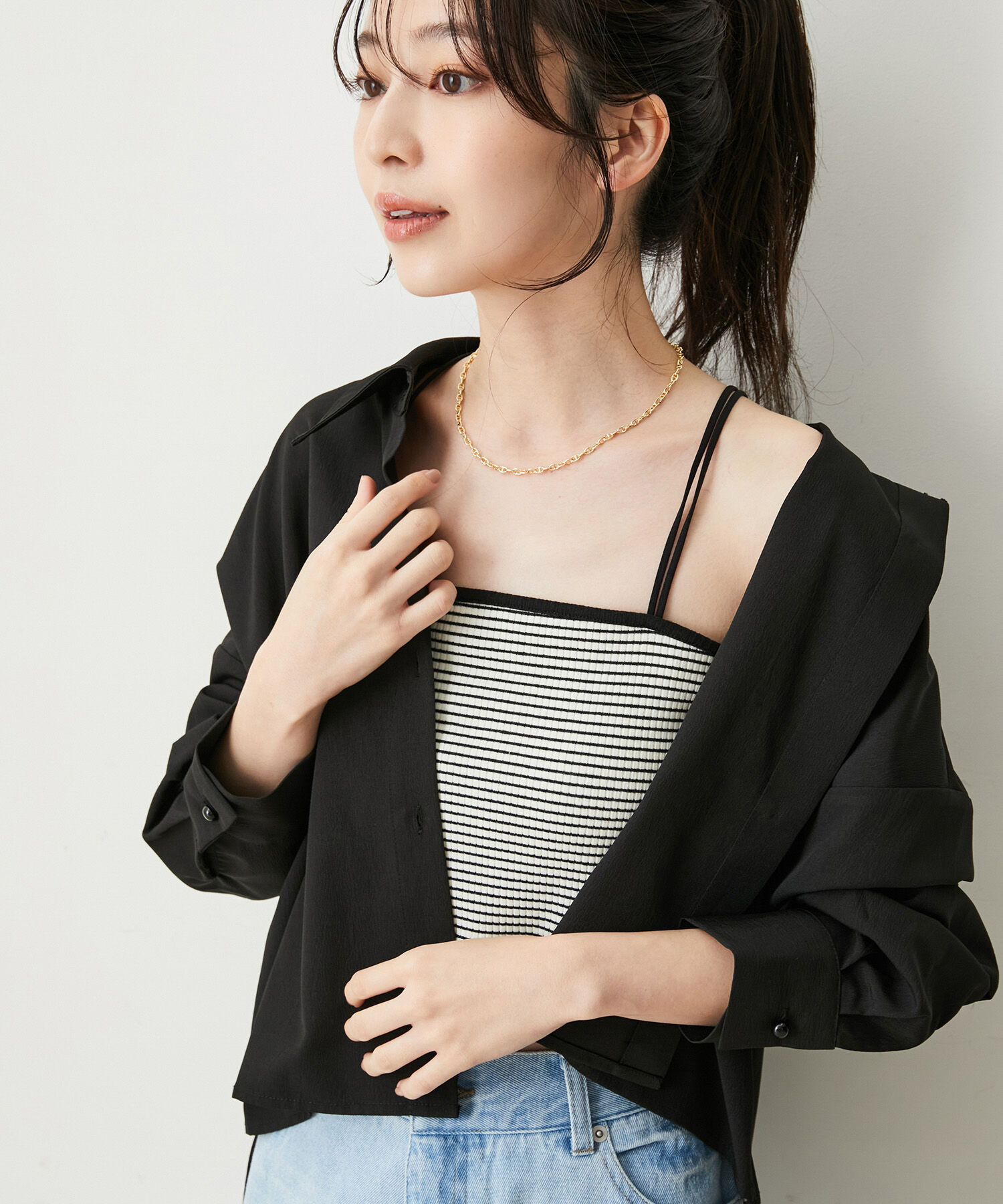 VIS「【ViVi12月号掲載】【選べる着丈】カップ付きロゴ刺繍キャミソール【洗える】」|キャミソール|