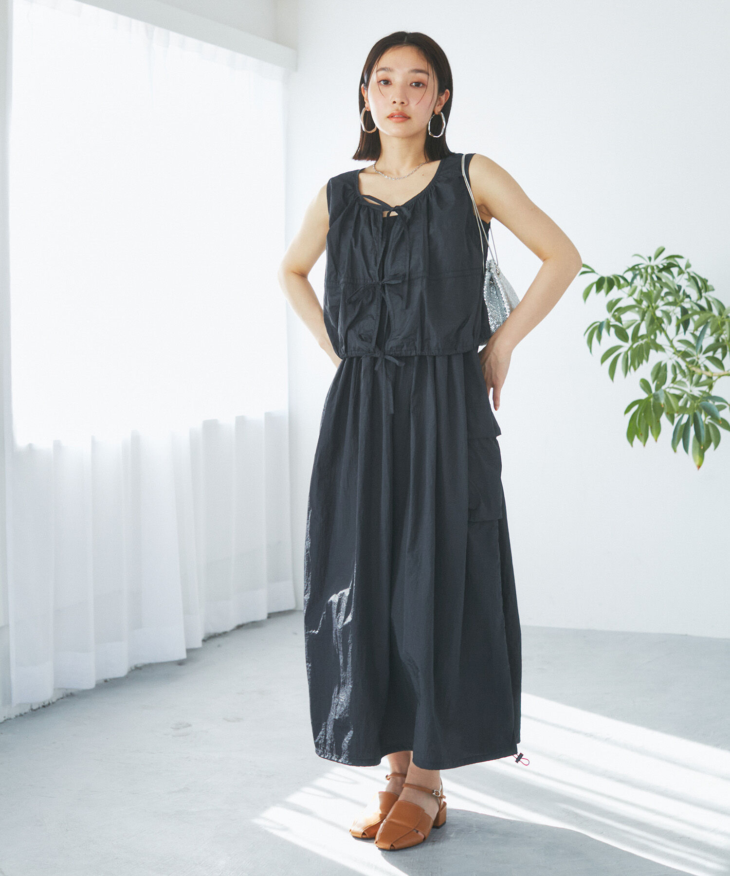 VIS「【SET】ショートボレロ＆リブ切り替えキャミワンピース」|ワンピース|