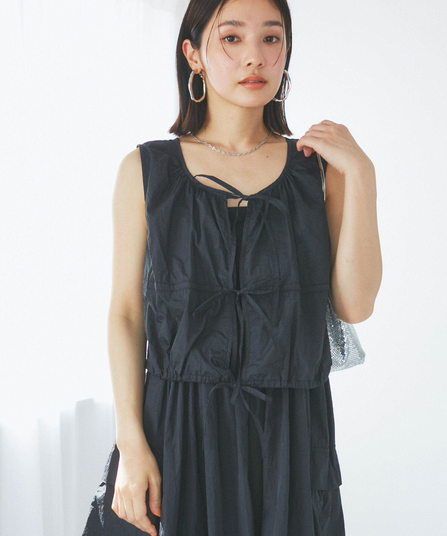 VIS「【SET】ショートボレロ＆リブ切り替えキャミワンピース」|ワンピース|