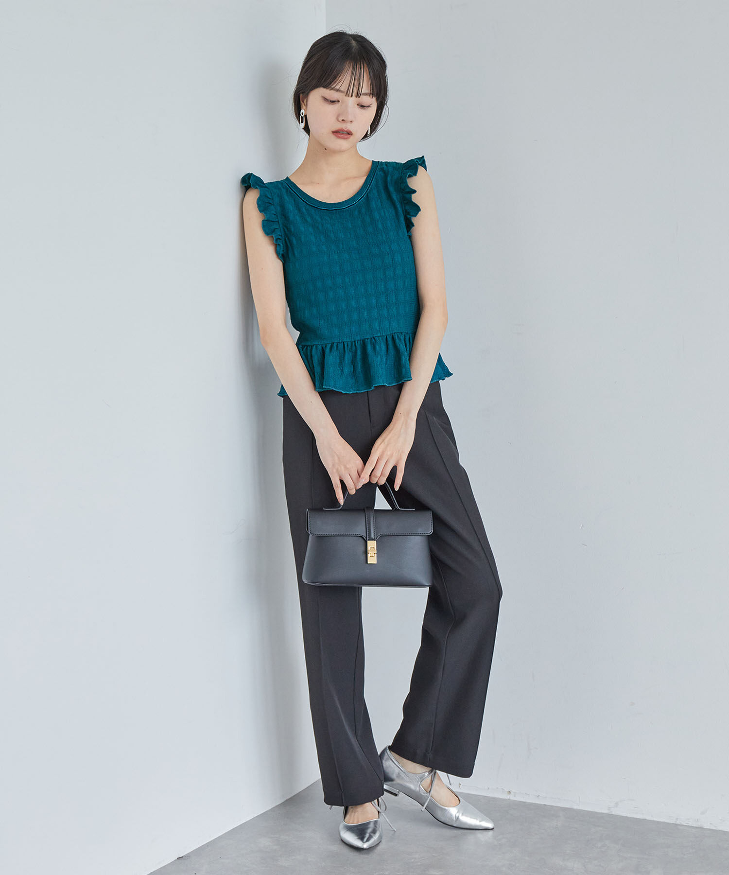 VIS「【洗える】シャーリングフリルトップス」|Tシャツ・カットソー|