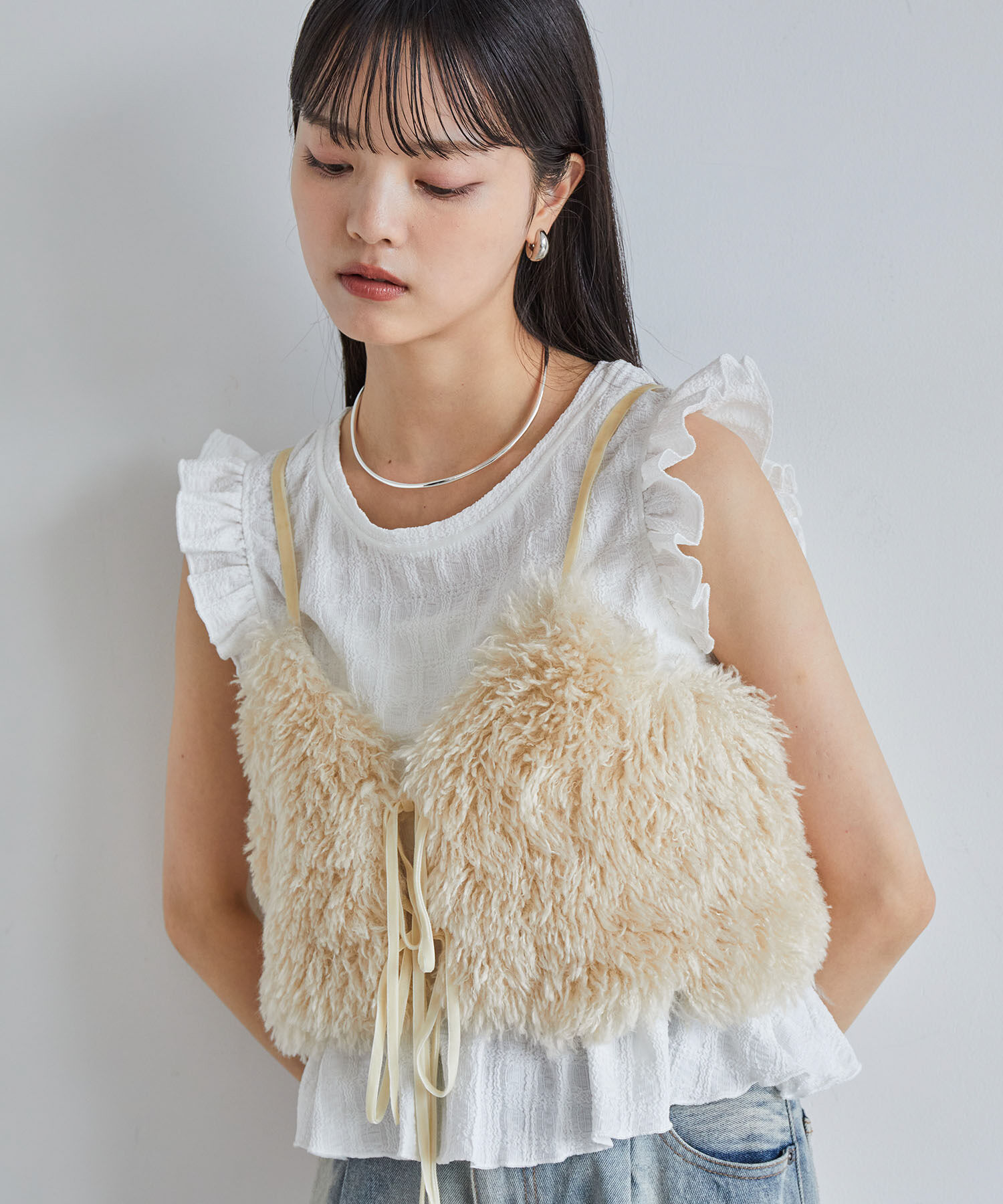 VIS「【洗える】シャーリングフリルトップス」|Tシャツ・カットソー|