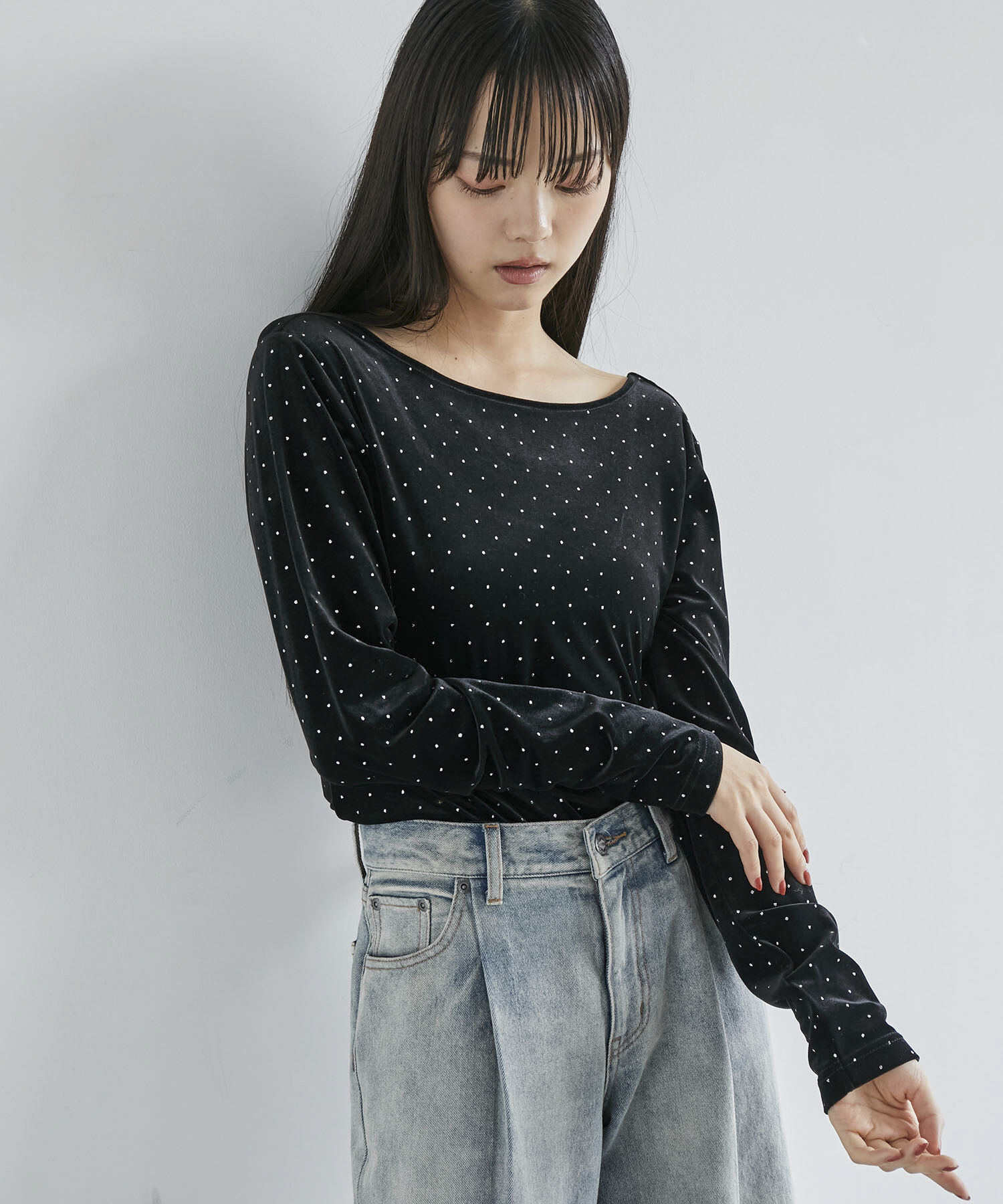 VIS「ラメプリントベロアロングスリーブTシャツ」|Tシャツ・カットソー|