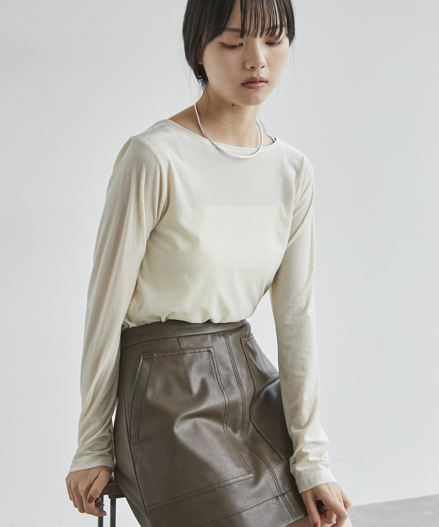 VIS「ラメプリントベロアロングスリーブTシャツ」|Tシャツ・カットソー|