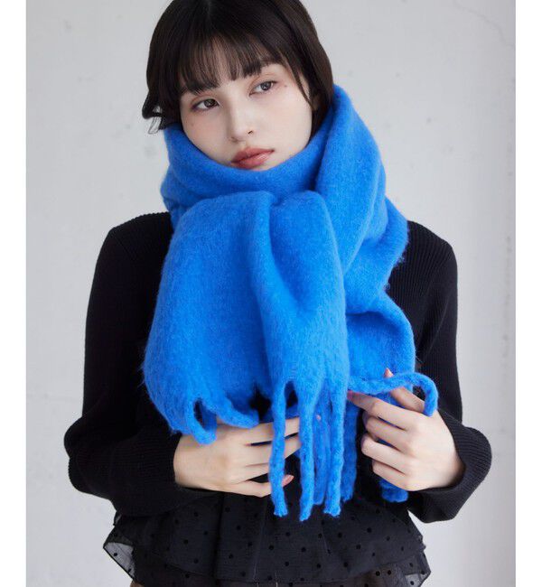 VIS「ふわふわフリンジマフラー/静電気防止」|マフラー|ブルー(44)