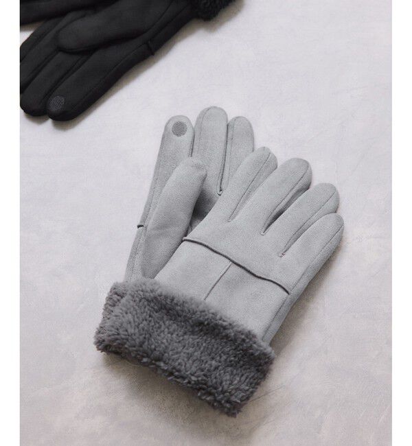 VIS「スマホタッチ刺繍付きムートングローブ」|手袋|グレー(07)