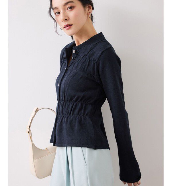 VIS「ギャザーニットカーデ」|カーディガン|ネイビー(40)