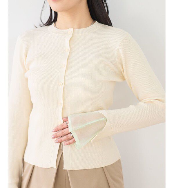 VIS「【WEB限定】袖フレア配色レイヤードカーディガン」|カーディガン|