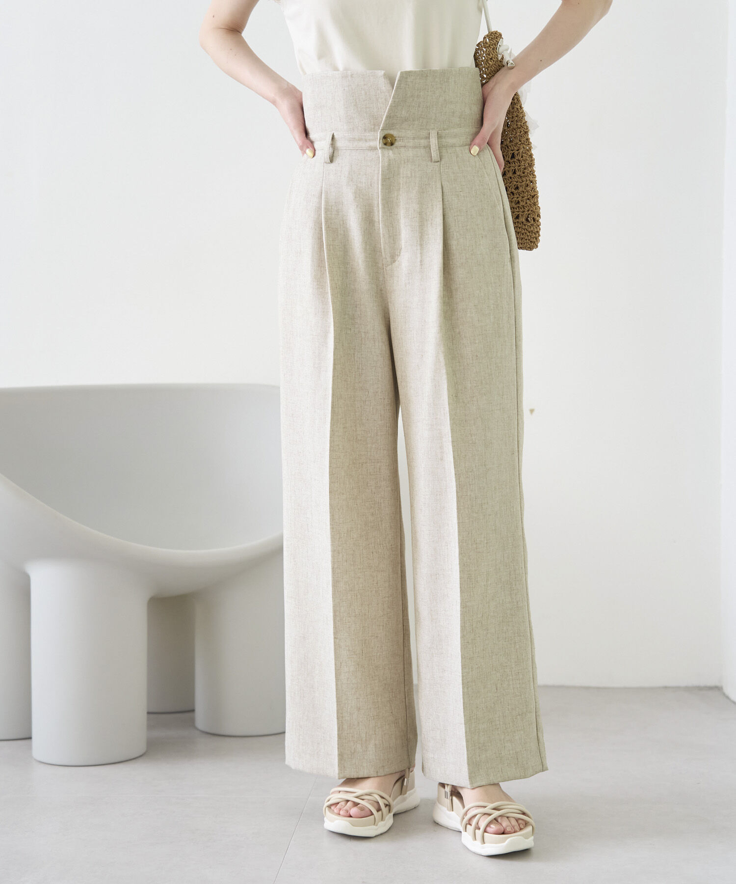 Rope&rsquo;Picnic「【ご好評につき新色追加決定！】リネン混シャンブレーパンツ/セットアップ対応・UVケア」|その他|ベージュ系(28)