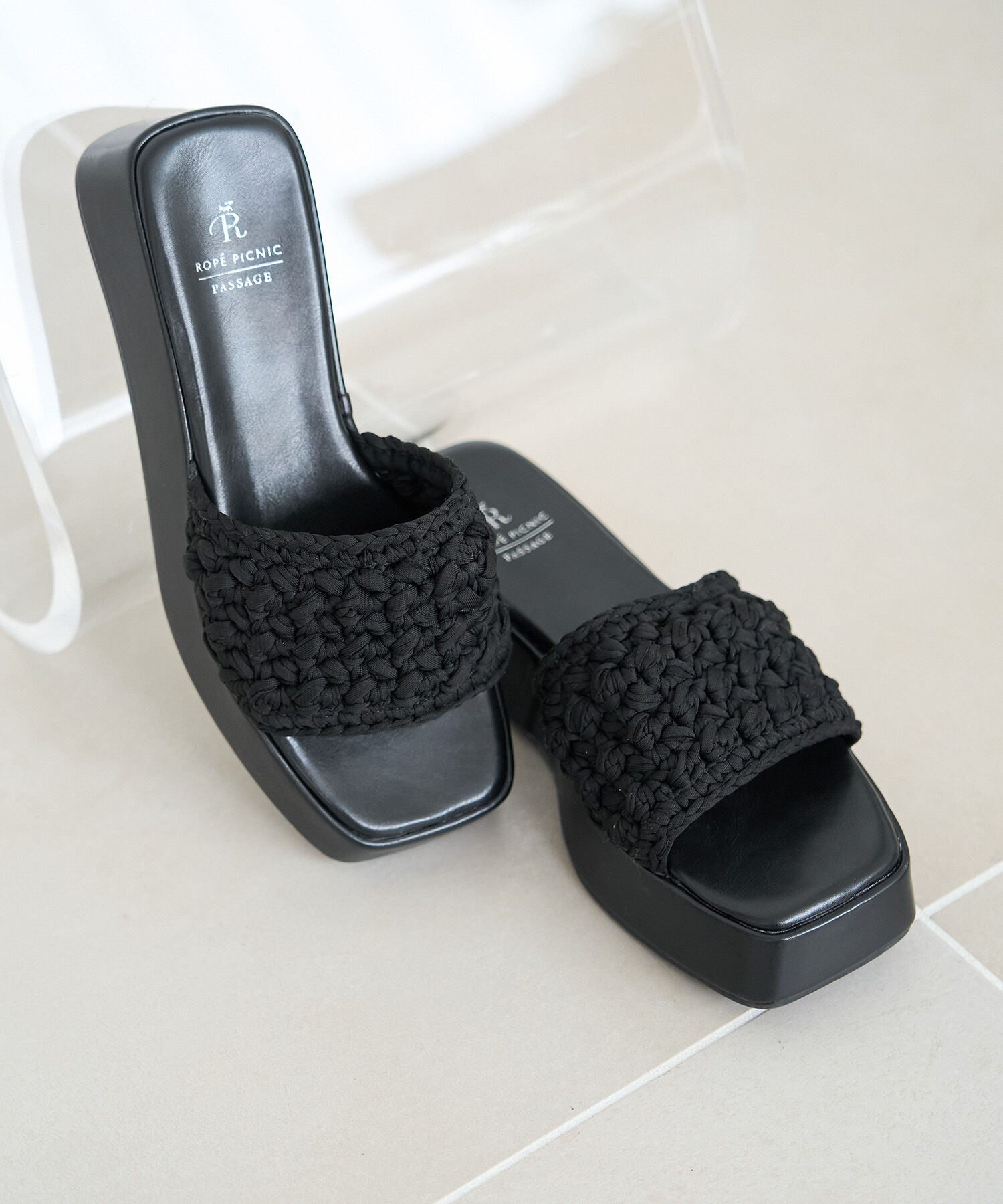 ROPE PICNIC PASSAGE「マクラメプラットフォームサンダル」|サンダル|ブラック(01)