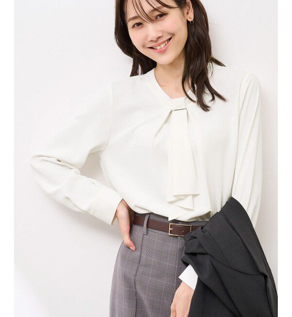Rope&rsquo;Picnic「【WEB限定カラー・サイズ】メタルパーツフロントフリルタイブラウス/通勤対応」|シャツ・ブラウス|