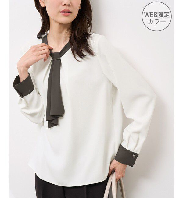 Rope&rsquo;Picnic「【WEB限定カラー・サイズ】メタルパーツフロントフリルタイブラウス/通勤対応」|シャツ・ブラウス|ホワイト系(12)