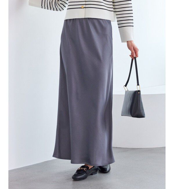 Rope&rsquo;Picnic「細見えバイアスサテンスカート/イージーケア」|スカート|ブルー系(45)