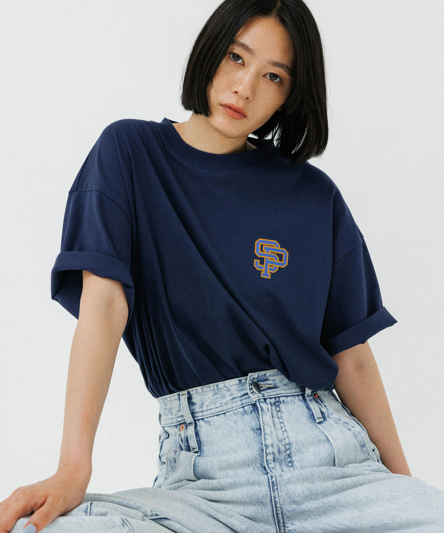 ADAM ET ROPE'「《別注》【SPALDING/スポルディング】LOGO TEE / UNISEX」|Tシャツ・カットソー|ネイビー(40)